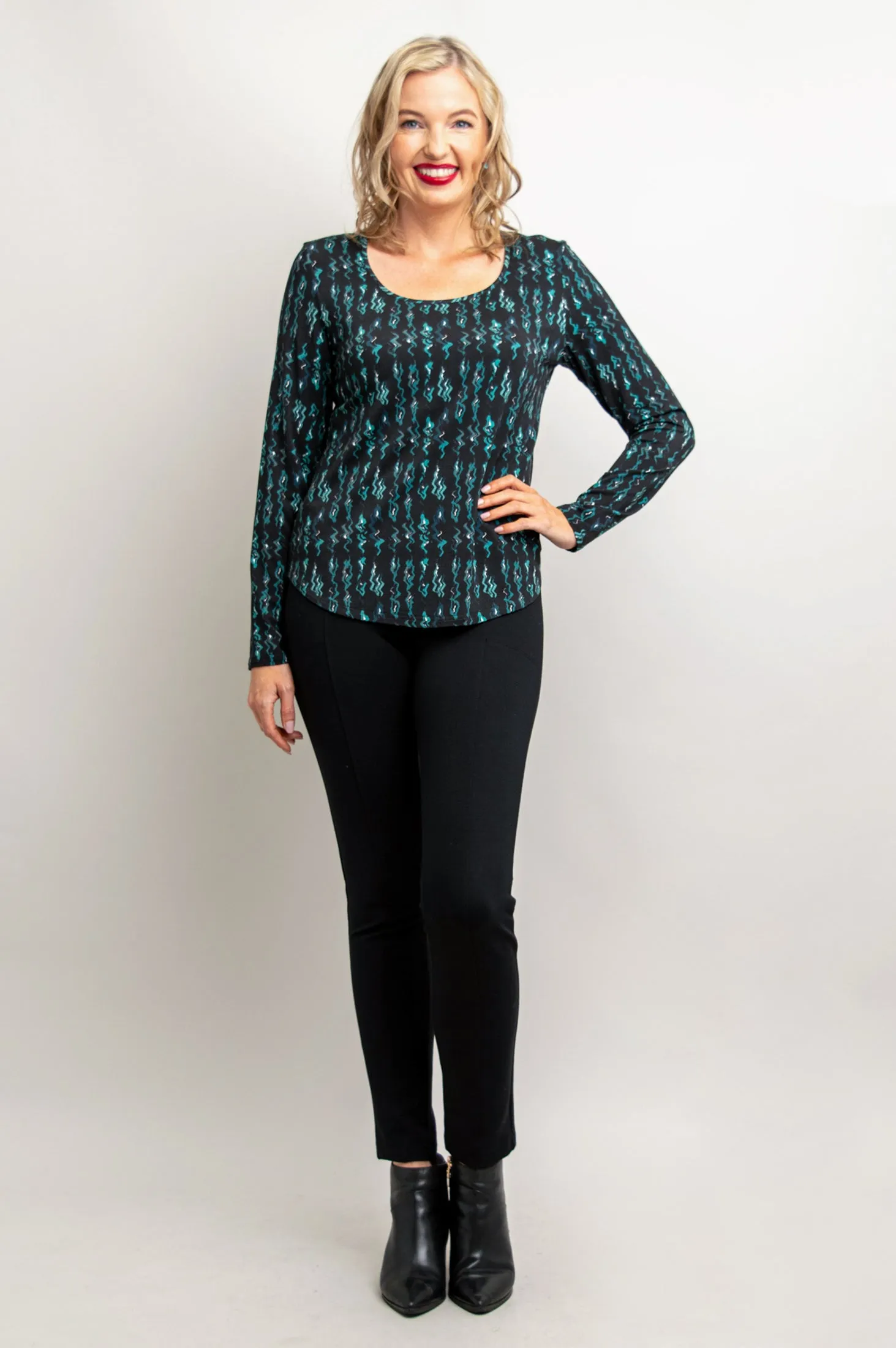 Tessa Long Sleeve Top, Teal Abstract, Bamboo - Final Sale sold by Blue Sky product image thumbnail 3