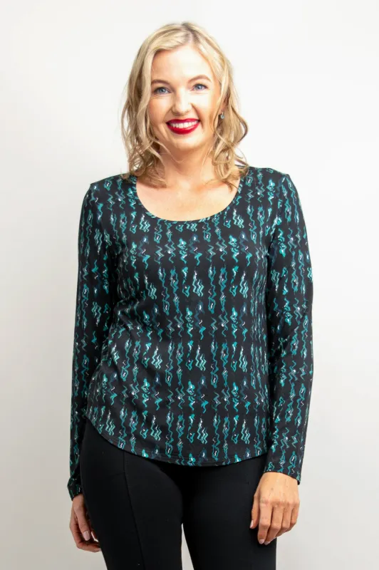 Tessa Long Sleeve Top, Teal Abstract, Bamboo - Final Sale sold by Blue Sky