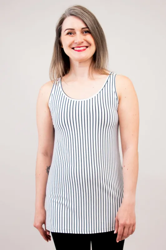 Relaxed Tank, White/Black Small Stripe, Bamboo- Final Sale sold by Blue Sky