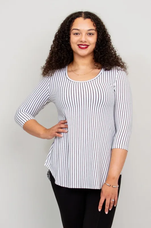 Jazz 3/4 Slv Top, White/Black Small Stripe, Bamboo - Final Sale sold by Blue Sky