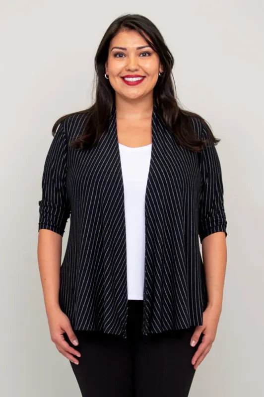 Kathy Jacket, BW Pin Stripe, Bamboo- Final Sale sold by Blue Sky