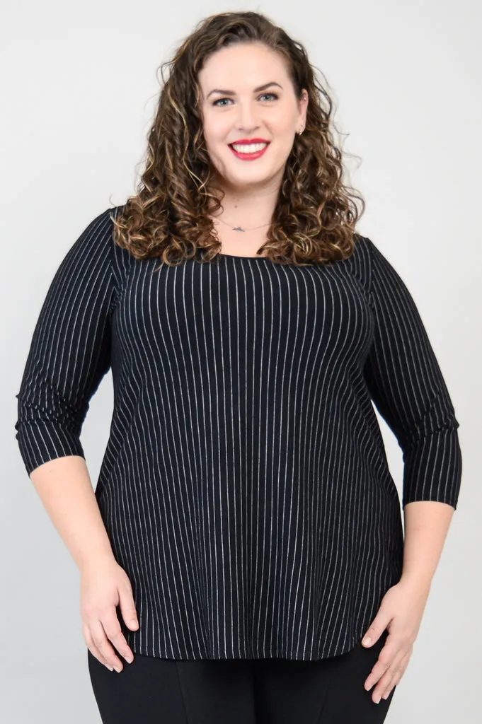 Jazz 3/4 Slv Top, BW Pin Stripe, Bamboo - Final Sale sold by Blue Sky