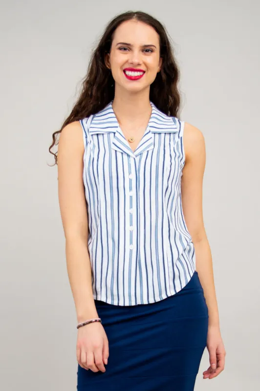 Lexa Tank, Indigo Stripe, Bamboo Linen- Final Sale sold by Blue Sky