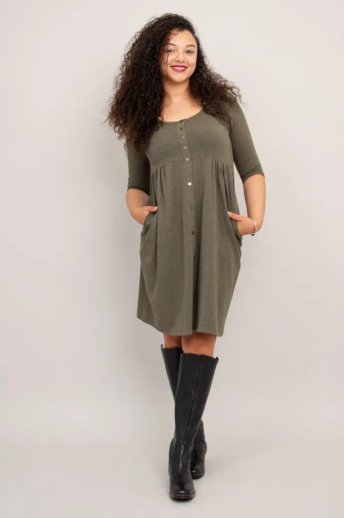 Nelly 3/4 Sleeve Dress, Yarn Dye Khaki, Bamboo sold by Blue Sky product image thumbnail 3