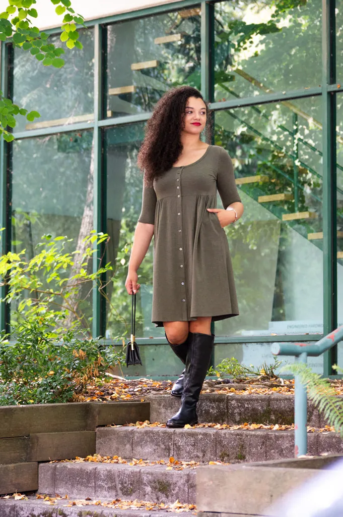 Nelly 3/4 Sleeve Dress, Yarn Dye Khaki, Bamboo sold by Blue Sky product image thumbnail 2