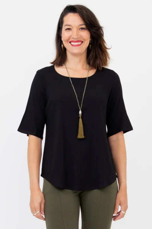 Liza Top, Black, Linen Bamboo sold by Blue Sky