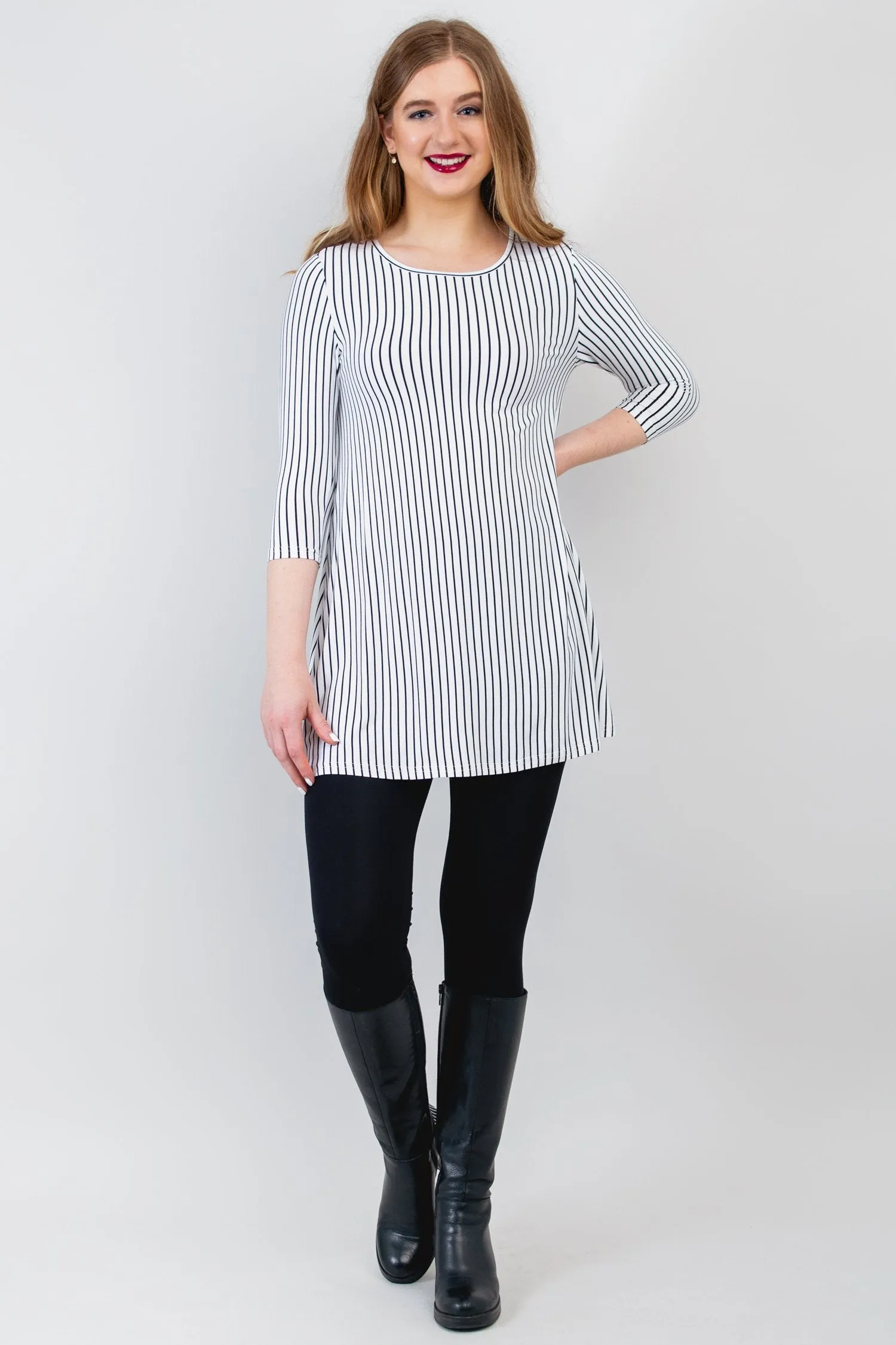 Perfect Tunic, White/Black Small Stripe, Bamboo- Final Sale sold by Blue Sky product image thumbnail 4