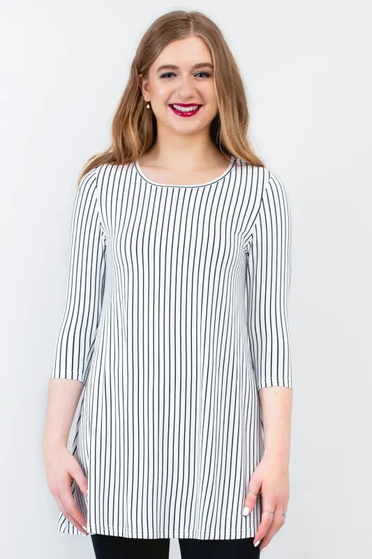 Perfect Tunic, White/Black Small Stripe, Bamboo- Final Sale sold by Blue Sky