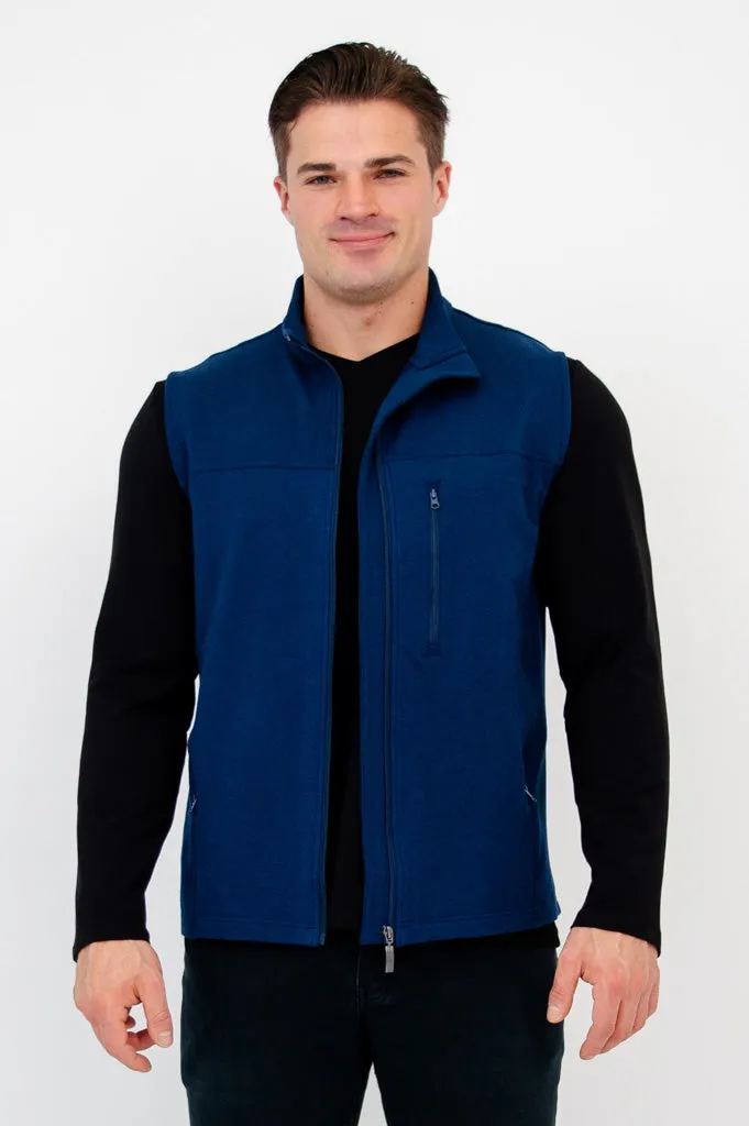 Nick Vest, Indigo, Bamboo Fleece sold by Blue Sky