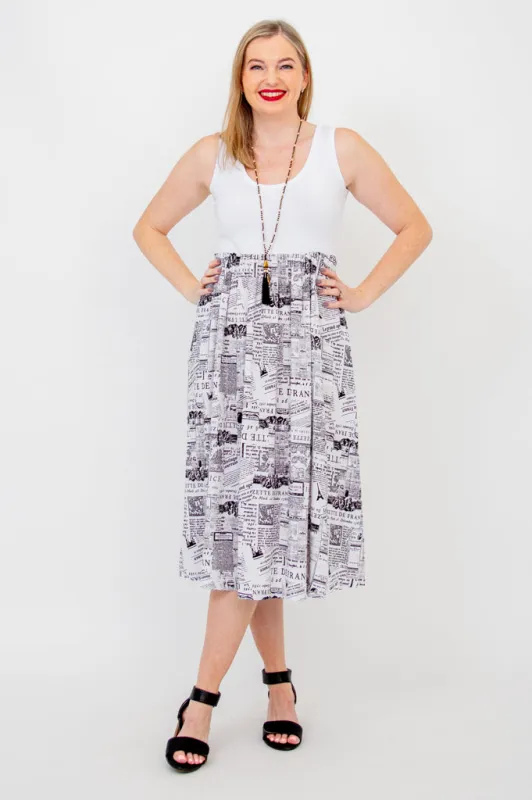 White Paloma Dress, French News, Linen Bamboo- Final Sale sold by Blue Sky