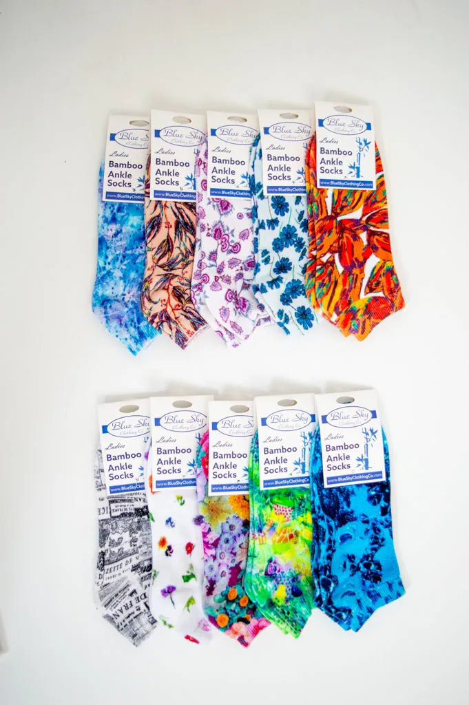Ladies Ankle Bamboo Socks, Assorted Prints sold by Blue Sky