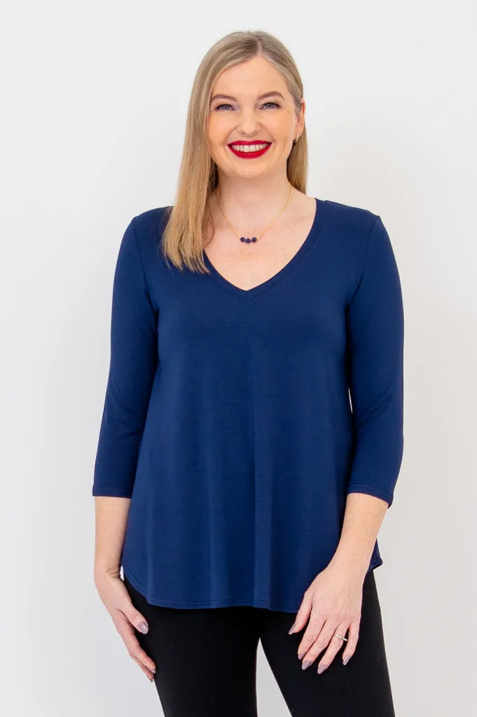 Jackie 3/4 Sleeve, Indigo, Bamboo sold by Blue Sky