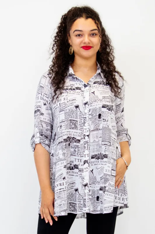 Celine Blouse, French News, Linen Bamboo- Final Sale sold by Blue Sky