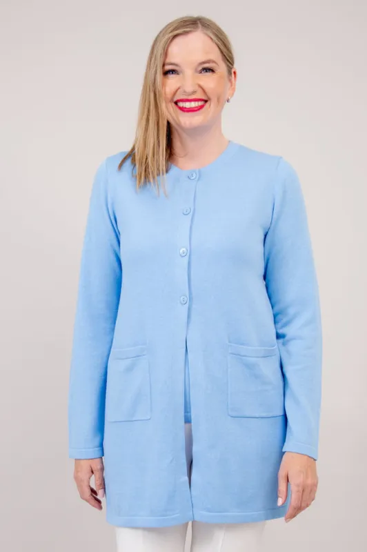 Tommy Cardigan, Blue, Cotton sold by Blue Sky