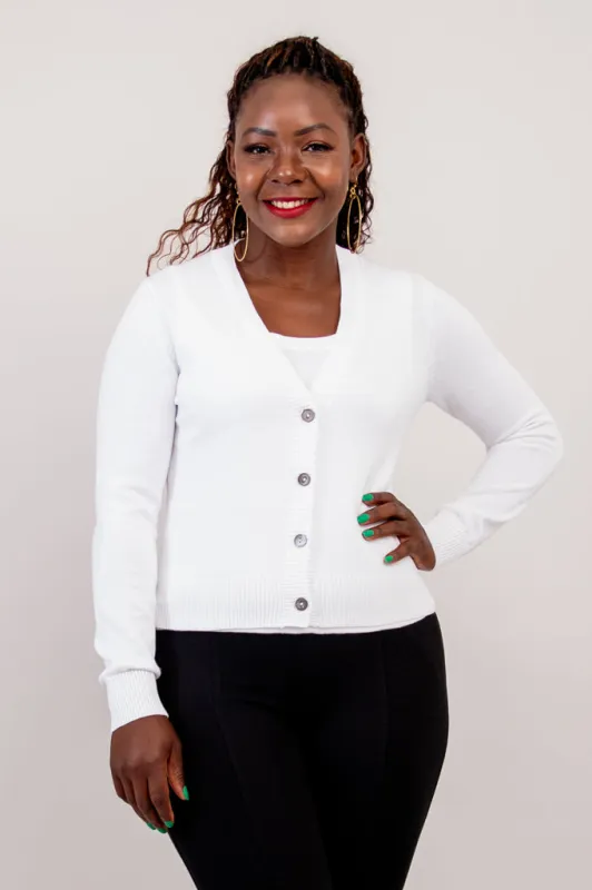 Tellie Cardigan, White, Cotton sold by Blue Sky