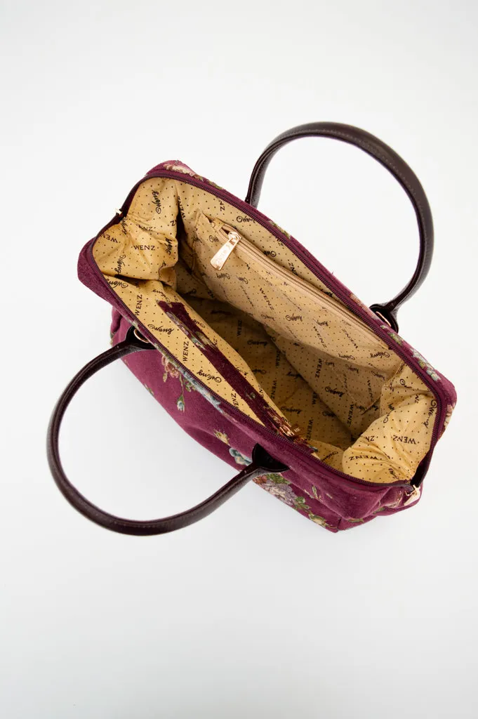 Maroon Flower Print Handbag sold by Blue Sky product image thumbnail 2