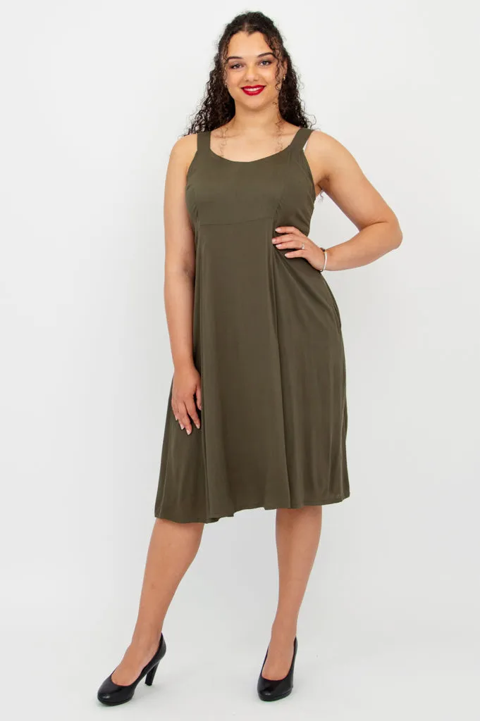 Shauna Dress, Khaki, Linen Bamboo sold by Blue Sky
