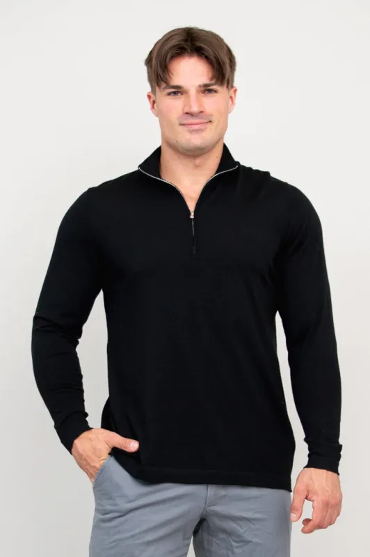 Andrew Sweater, Black, 100% Merino Wool made by Blue Sky