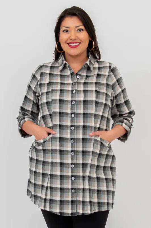 Larissa Tunic, Black Retro Plaid, Cotton Flannel sold by Blue Sky