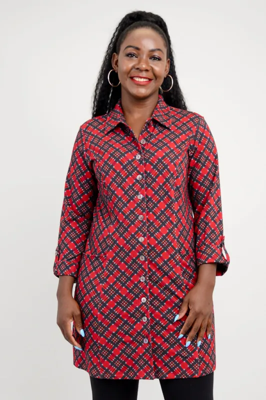 Charlie Tunic, Cherry Plaid, Bamboo - Final Sale sold by Blue Sky