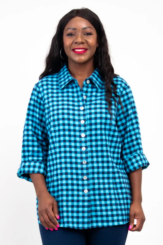 Alexis Top, Mazarine Plaid, Cotton Flannel - Final Sale sold by Blue Sky