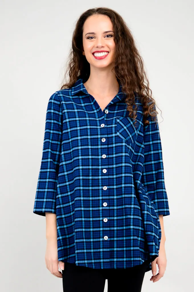 Celine Tunic, Blueberry Plaid, Cotton Flannel- Final Sale sold by Blue Sky