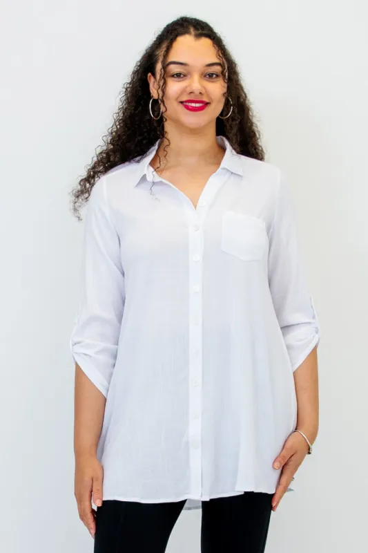Celine Blouse, White, Linen Bamboo sold by Blue Sky