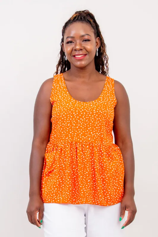 Kaya Top, Orange Polka - Final Sale sold by Blue Sky