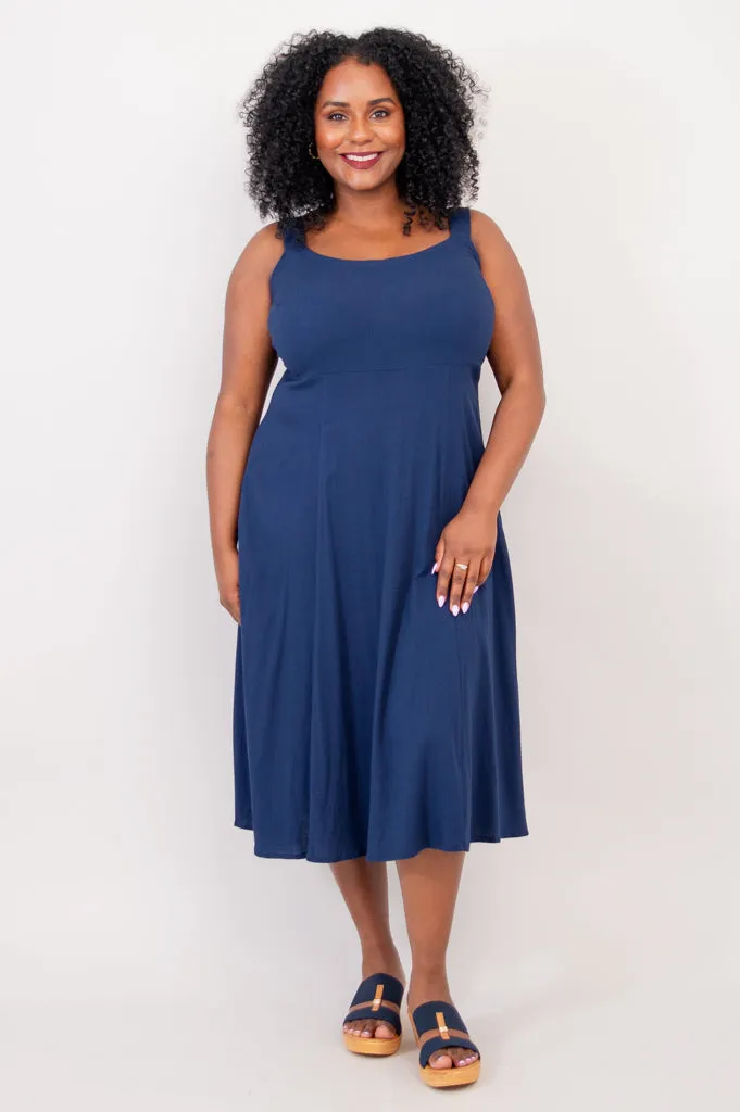 Shauna Dress, Indigo, Linen Bamboo sold by Blue Sky