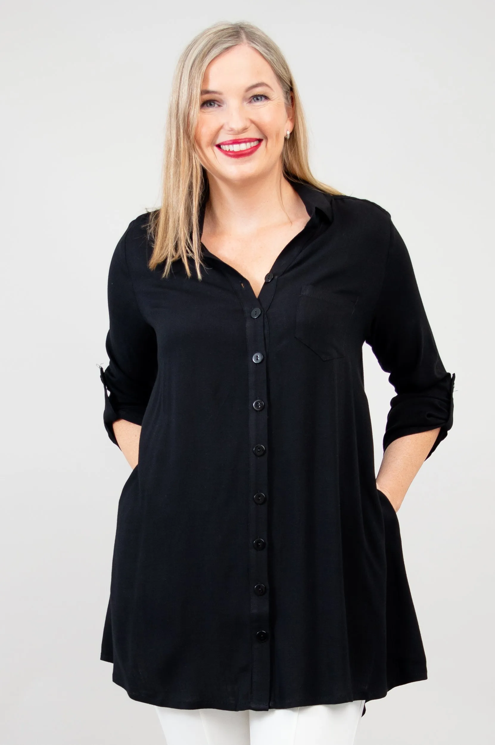Celine Blouse, Black, Linen Bamboo sold by Blue Sky