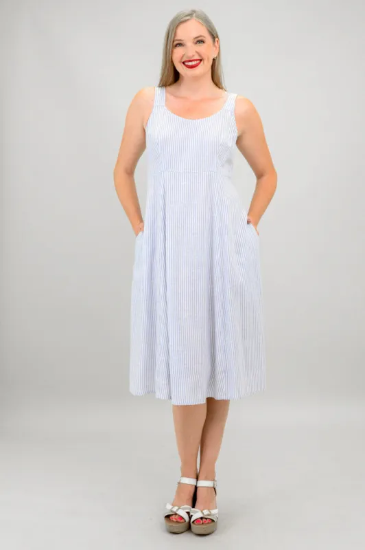 Shauna Dress, Summer Stripe, Linen Bamboo - Final Sale sold by Blue Sky