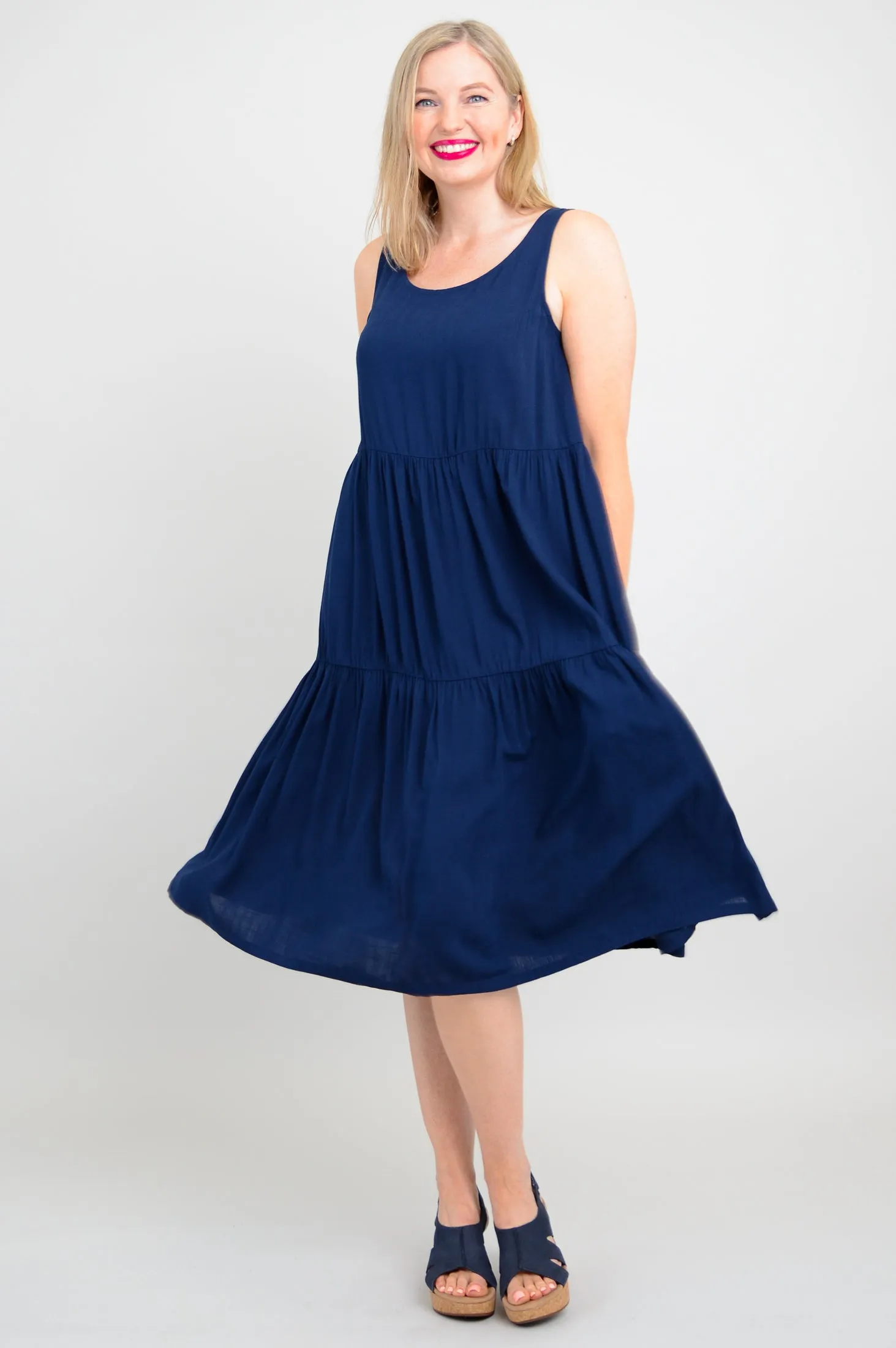 Juni Dress, Indigo, Linen Bamboo sold by Blue Sky