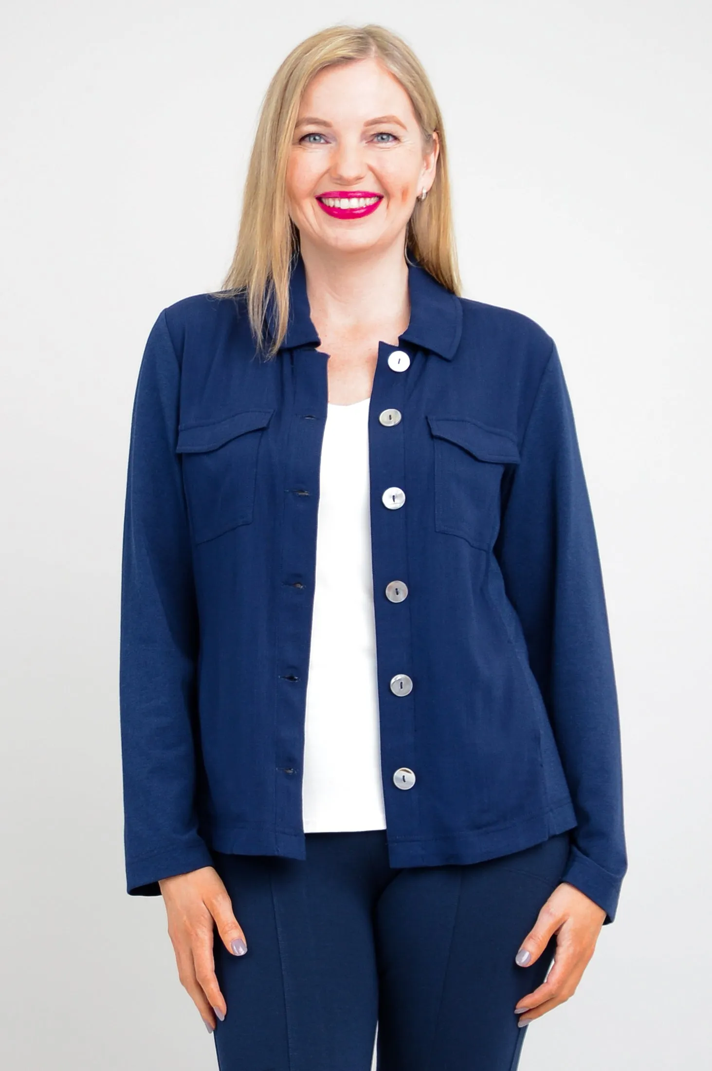 Lauren Jacket, Indigo, Linen Bamboo sold by Blue Sky