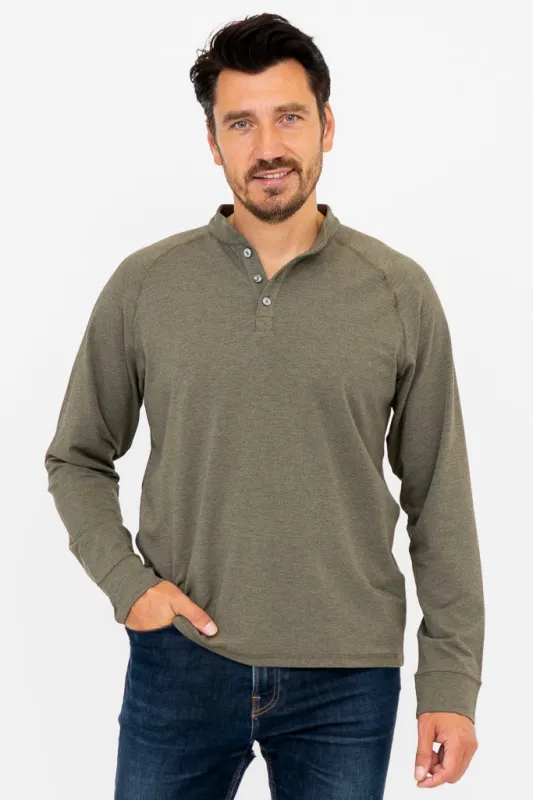 Henley Men's Shirt, Yarn Dye Khaki, Bamboo sold by Blue Sky