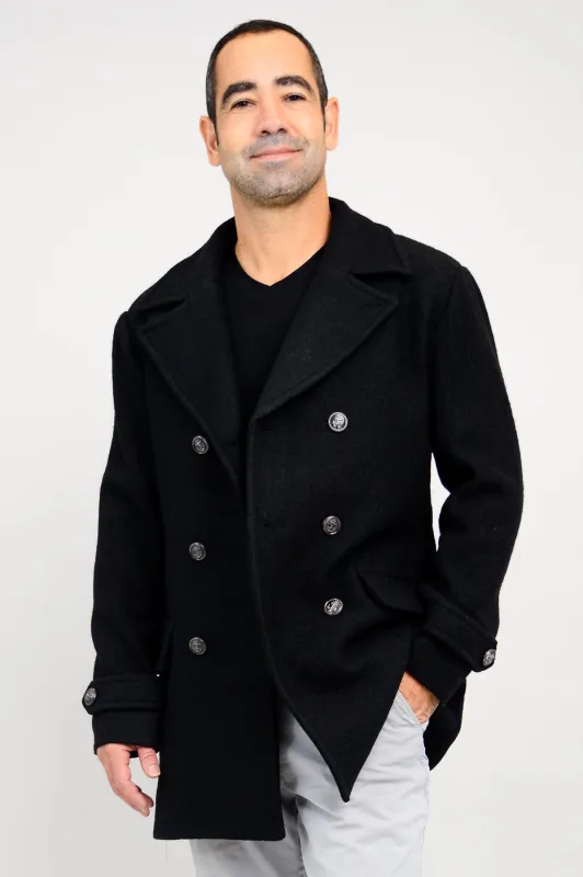 Mens Peacoat, Black, Boiled Wool made by Blue Sky
