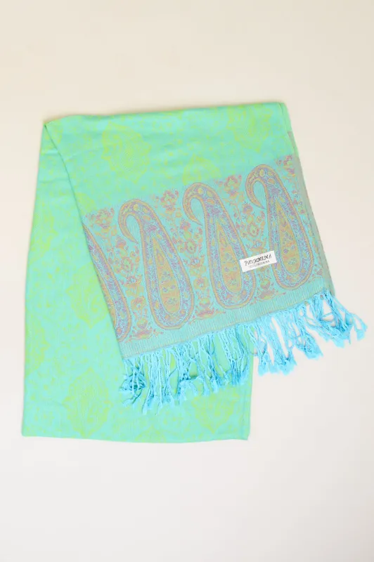 Pashmina Scarf, Neon Green Paisley sold by Blue Sky