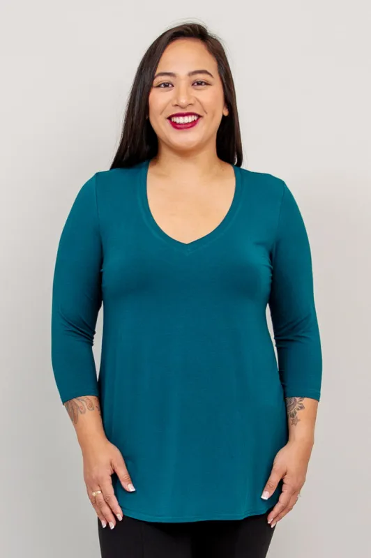Jackie 3/4 Top, Teal, Bamboo sold by Blue Sky