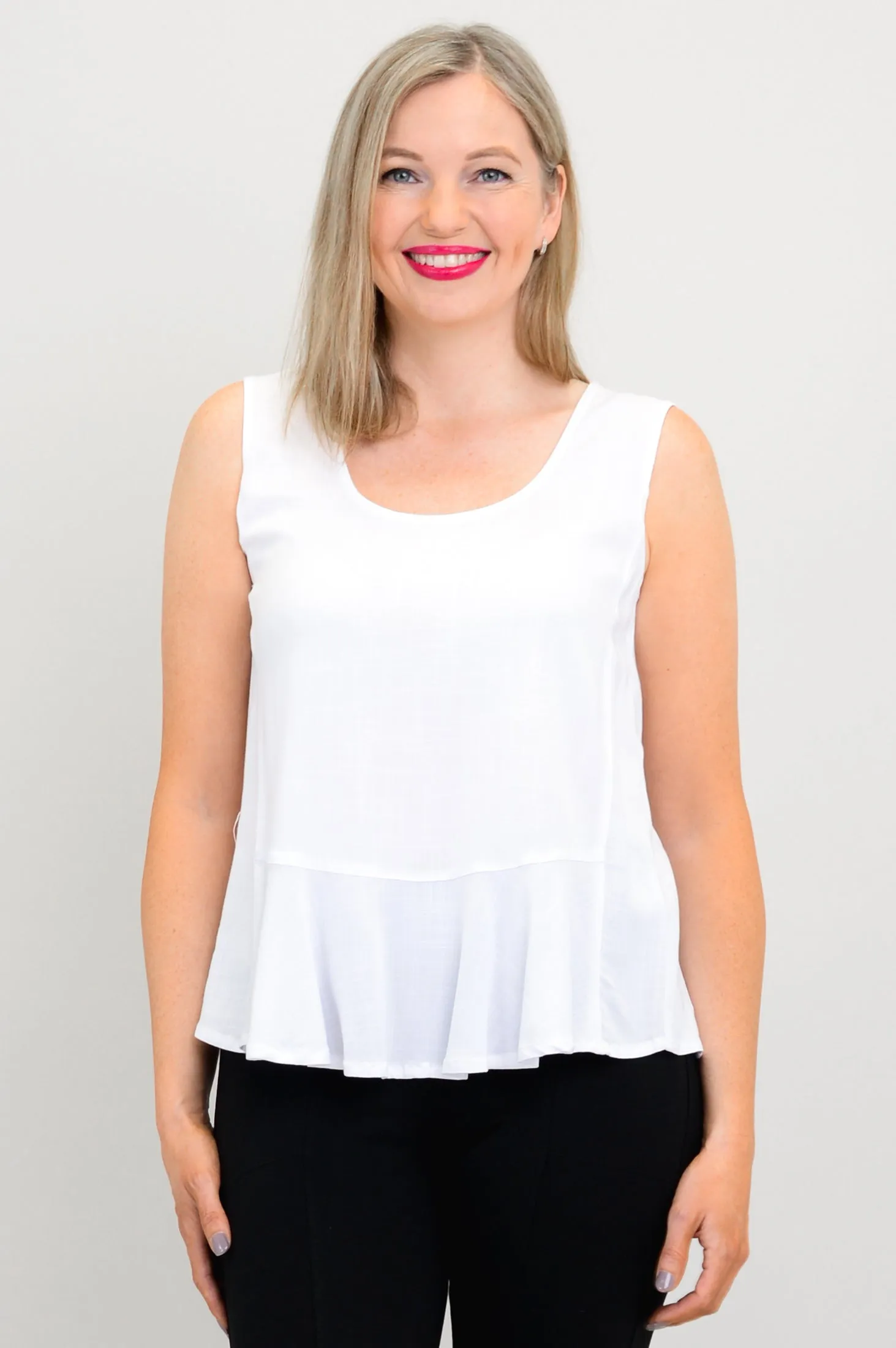 Ginny Tank, White, Linen Bamboo sold by Blue Sky