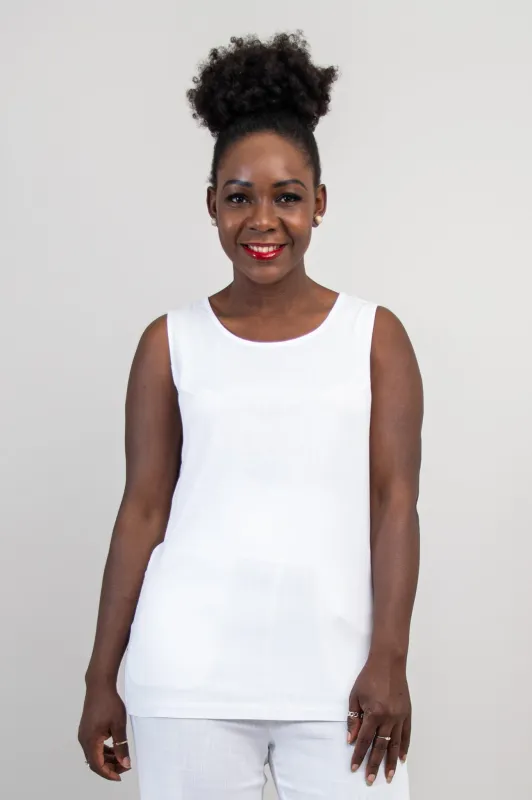Dena Tank, White, Linen Bamboo sold by Blue Sky