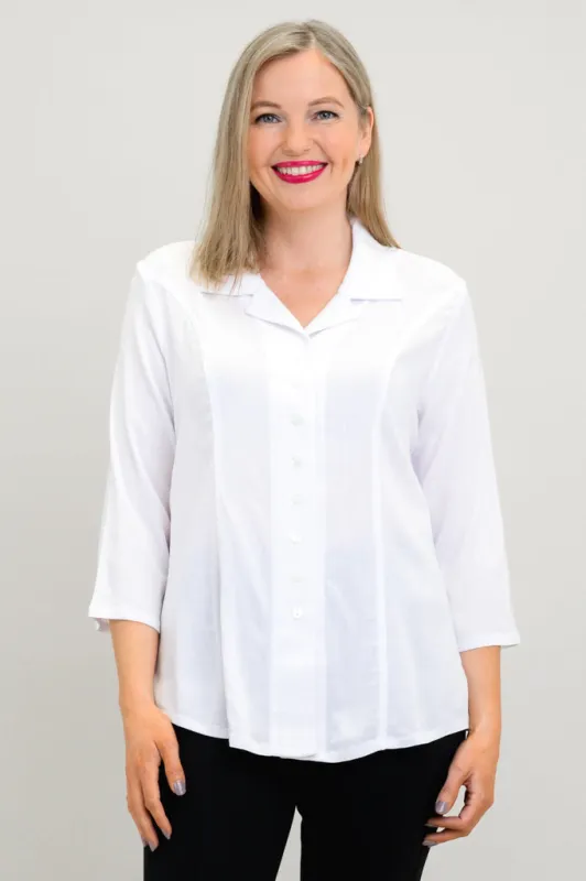 Samantha Top, White, Linen Bamboo sold by Blue Sky