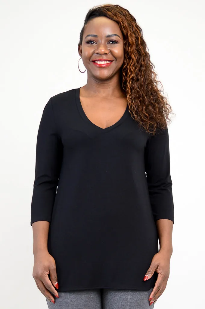 Jackie 3/4 Top, Black, Bamboo sold by Blue Sky