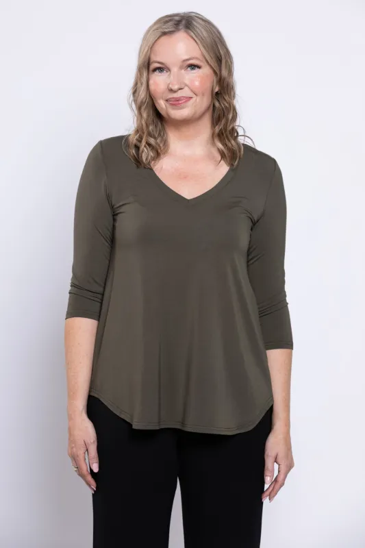 Jackie 3/4 Top, Khaki, Bamboo sold by Blue Sky