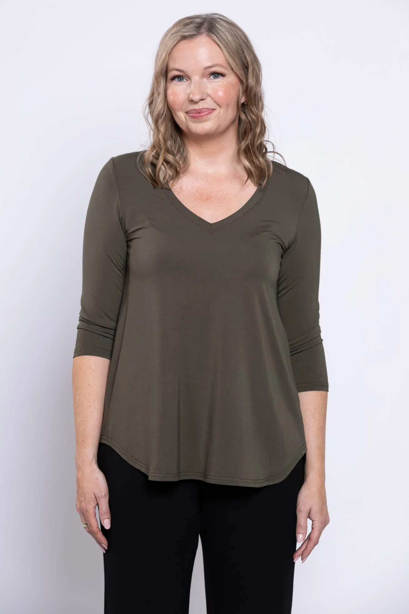 Jackie 3/4 Top, Khaki, Bamboo sold by Blue Sky