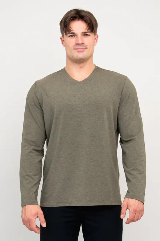 Adam Long Sleeve, Yarn Dye Khaki, Bamboo sold by Blue Sky