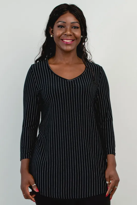 Franny Top, BW Pin Stripe, Bamboo- Final Sale sold by Blue Sky