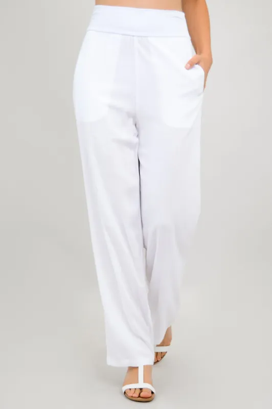Landon Pant, White, Linen Bamboo sold by Blue Sky