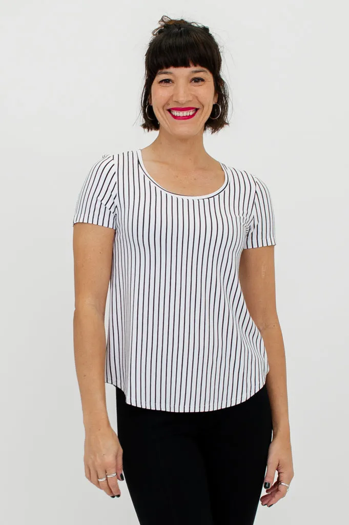 Tessa Tee, White/Black Small Stripe, Bamboo- Final Sale sold by Blue Sky