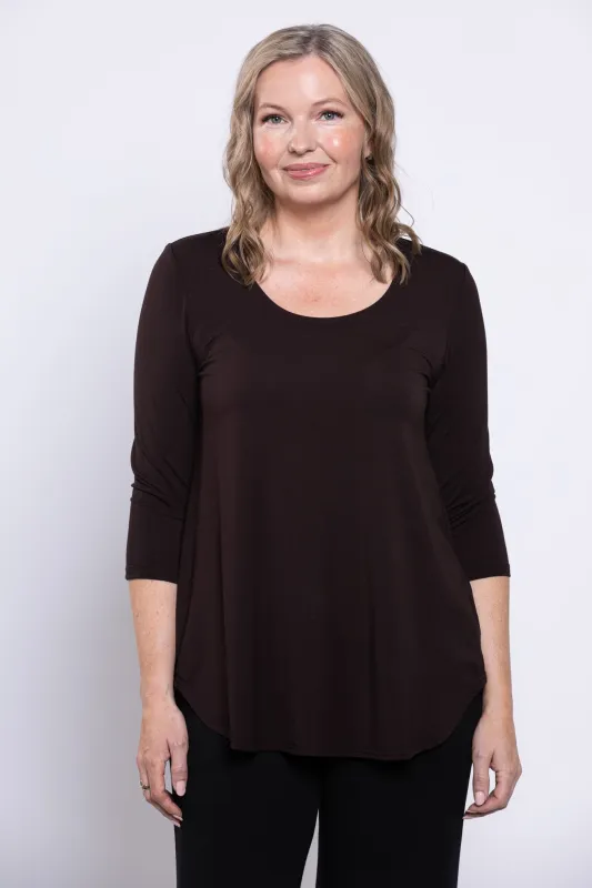 Jazz 3/4 Slv Top, Coffee, Bamboo sold by Blue Sky