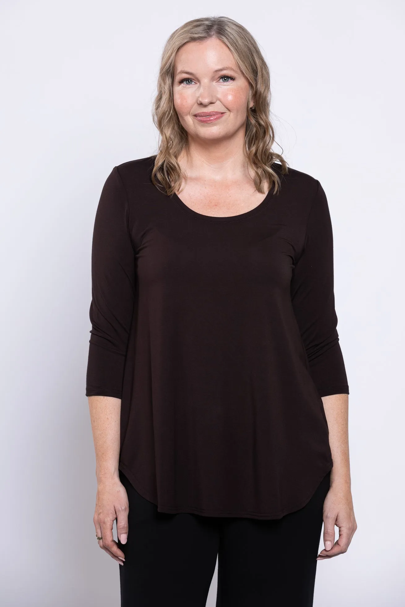 Jazz 3/4 Slv Top, Coffee, Bamboo sold by Blue Sky