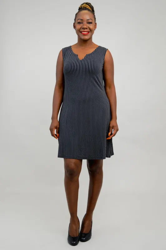 Maggie Sleeveless Dress, Blk/Grey Stripe, Bamboo sold by Blue Sky